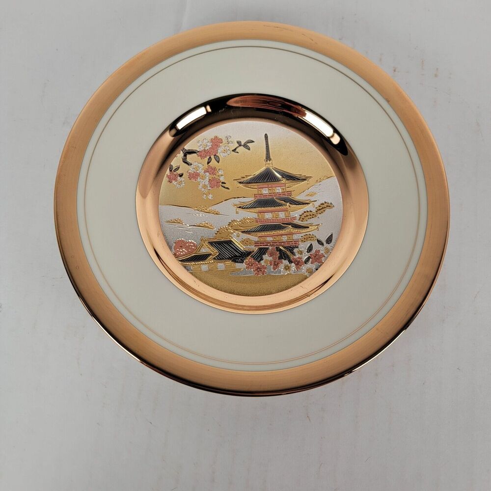 The Art of Chokin Small Cream Plate 24K Gold Edged Made in Japan